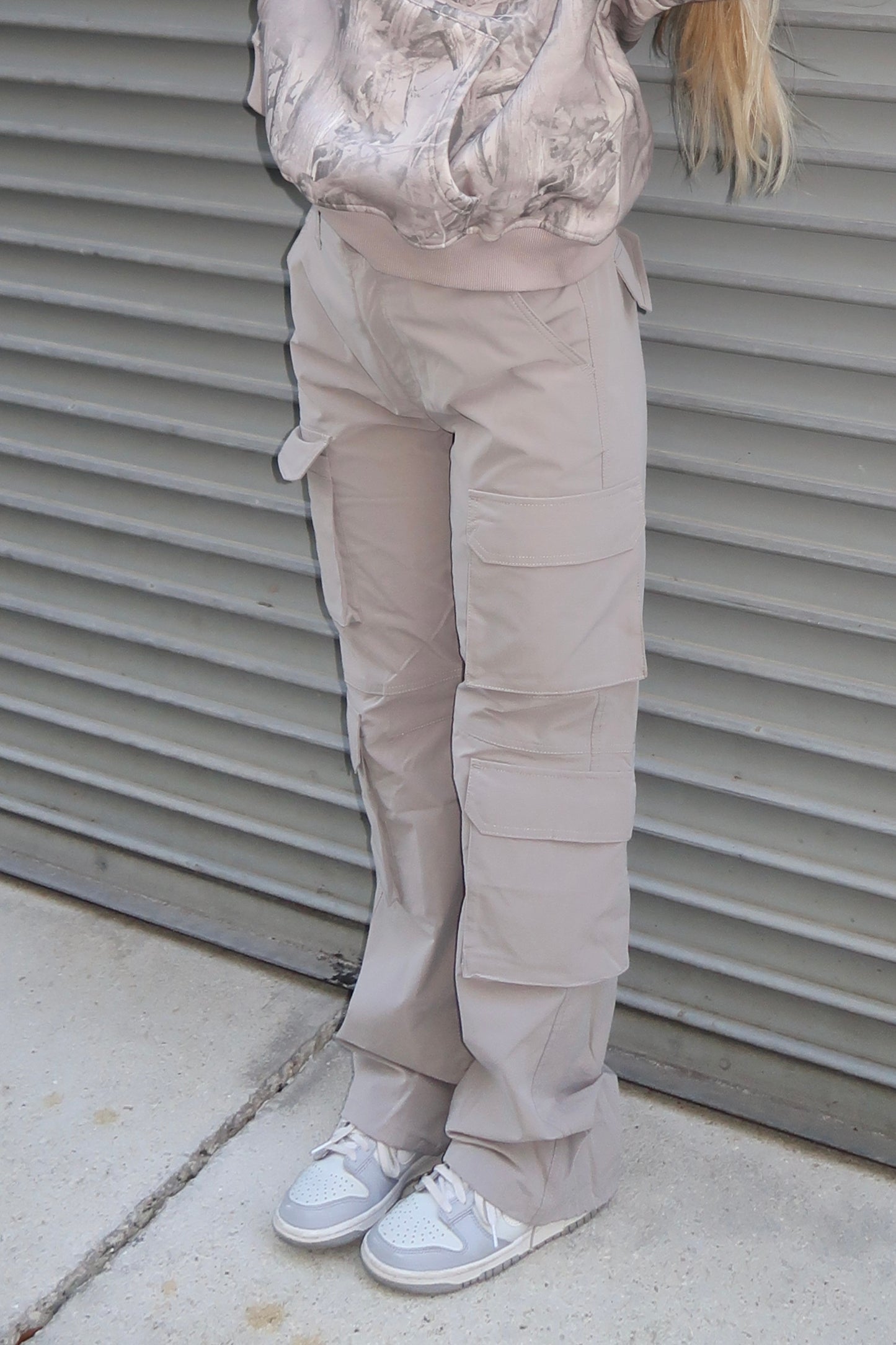 Grey Nylon Cargo Pants