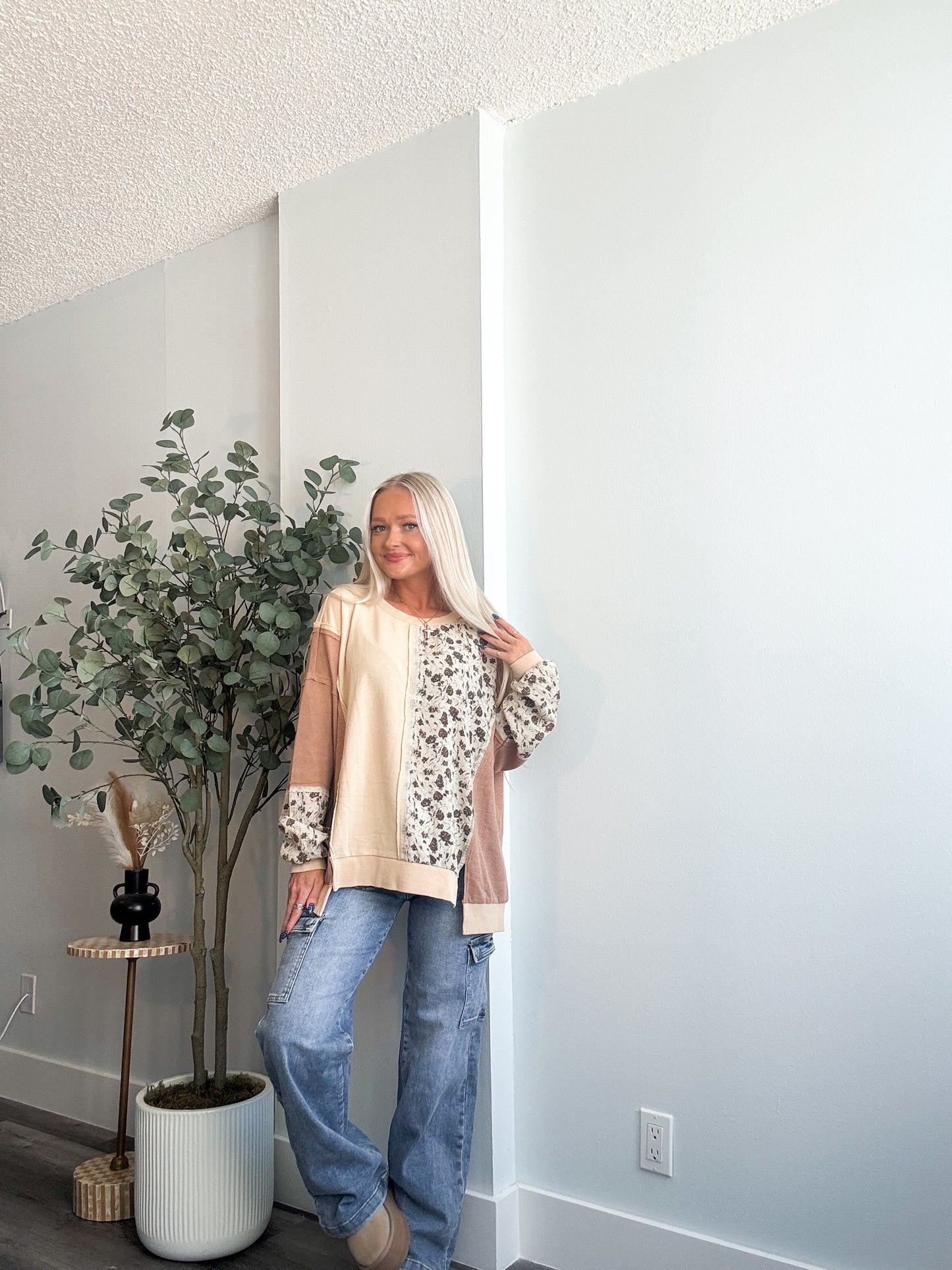 Coffee Club Floral Waffle Top