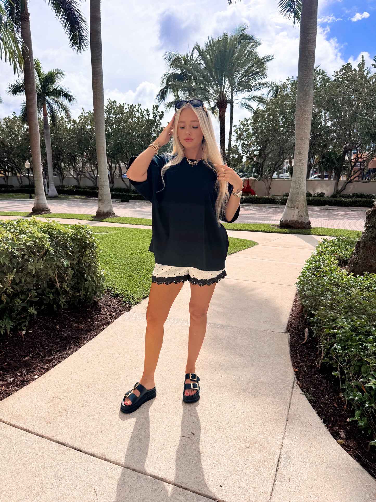 Polka Dot Lace Satin Shorts