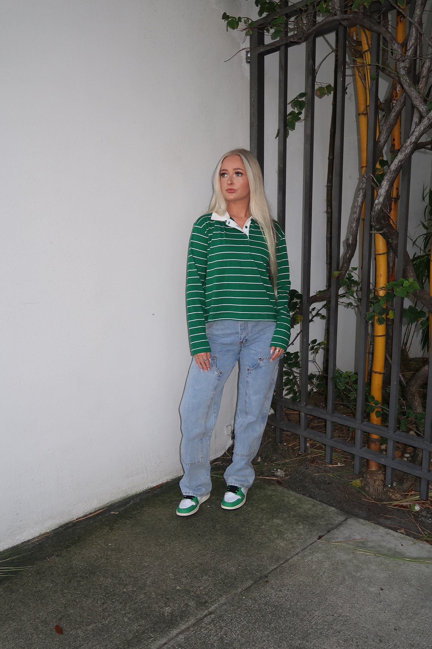 Green Striped Rugby Long Sleeve