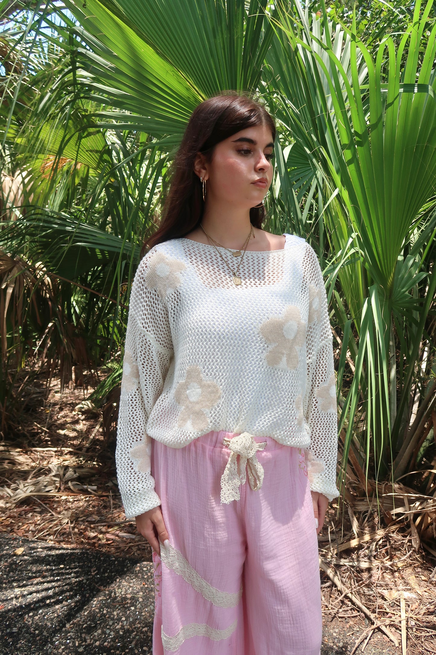 Petal Knit Sweater- Cream
