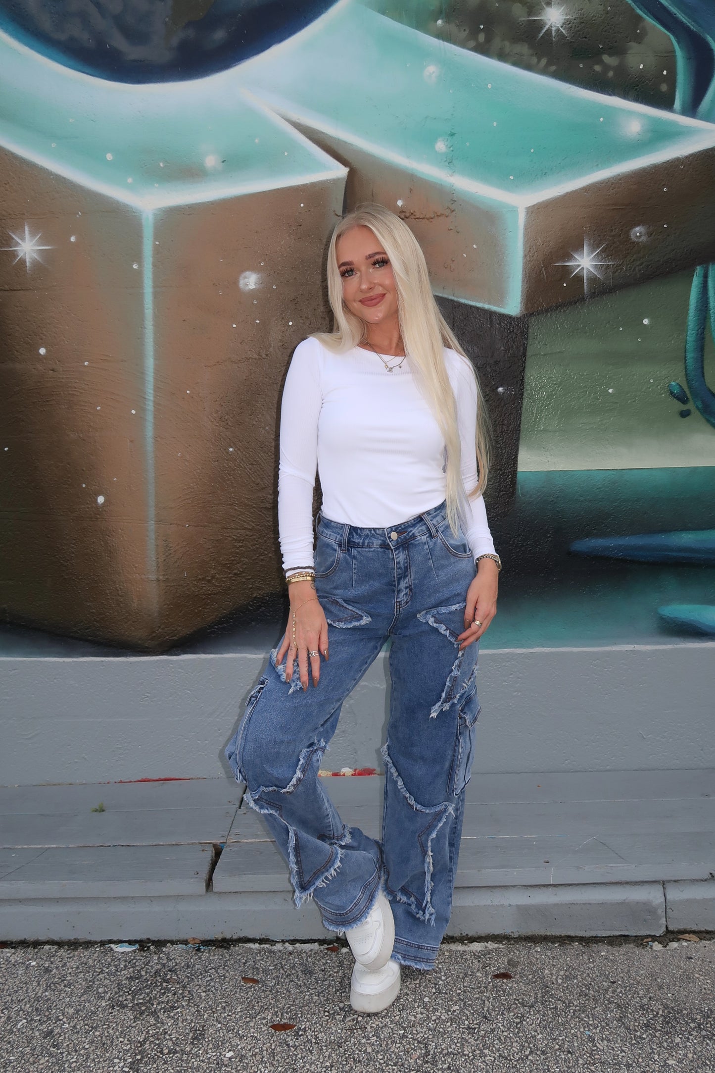 Distressed Star Cargo Jeans