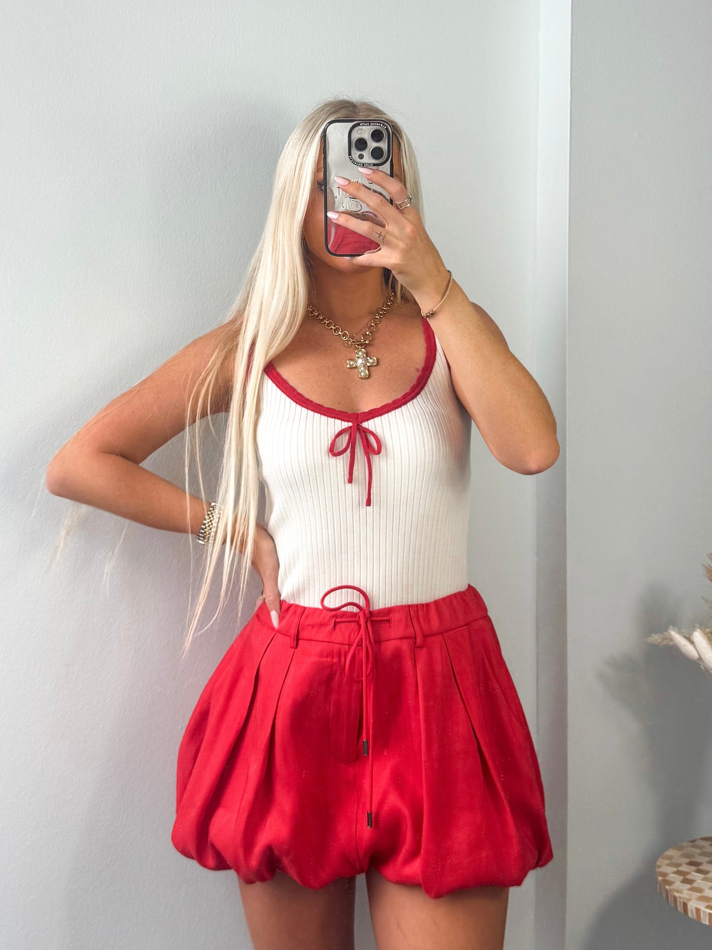 New Beginnings Bubble Hem Skort- Red