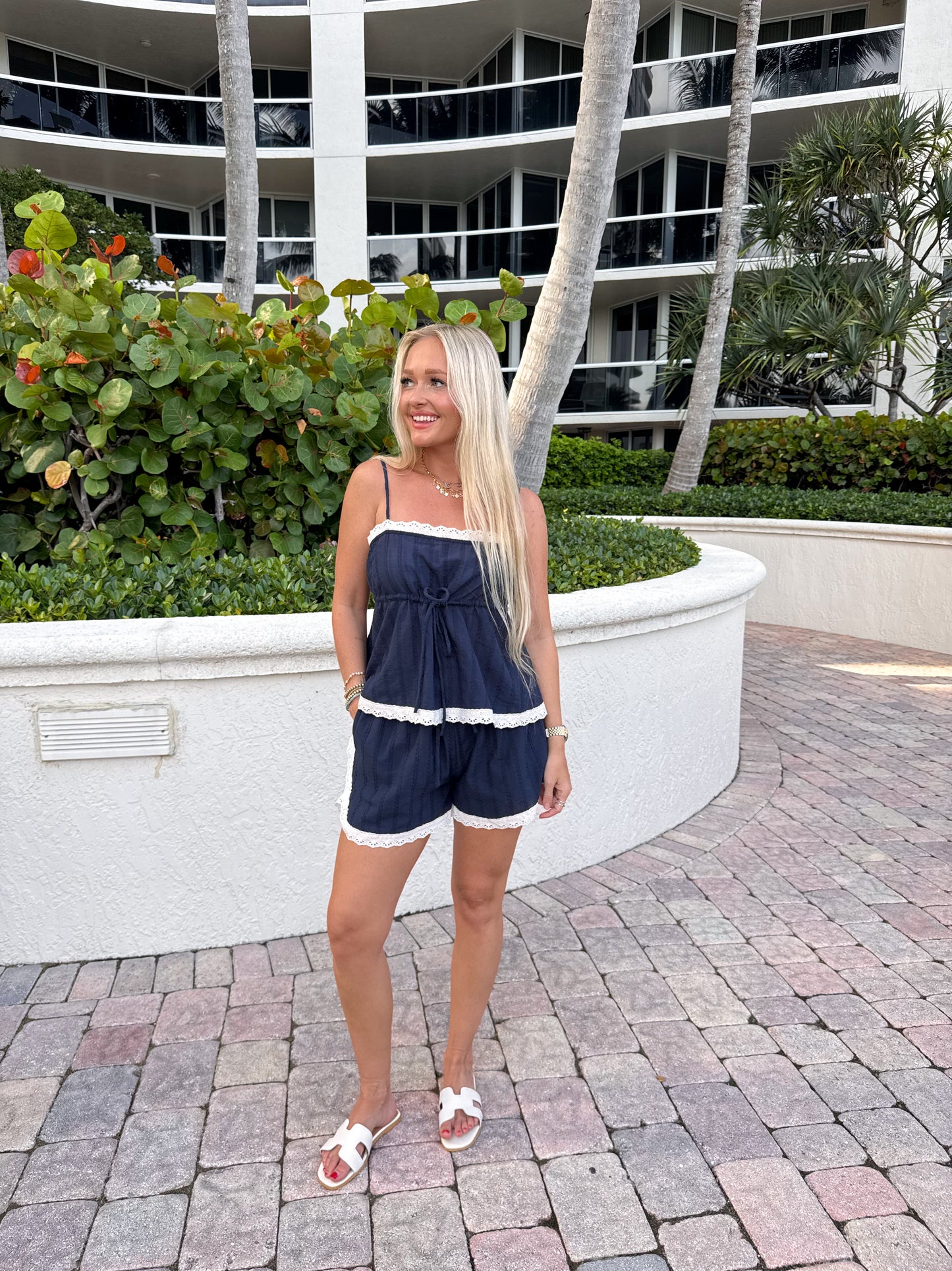 Pretty In Eyelet Set- Navy