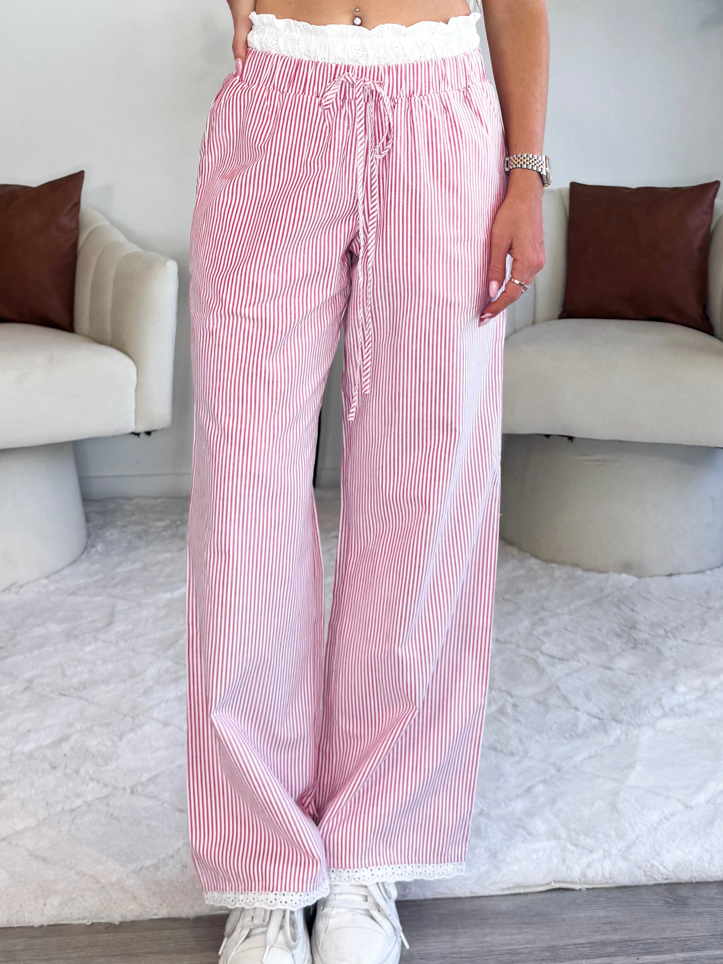 Eyelet Striped Pants