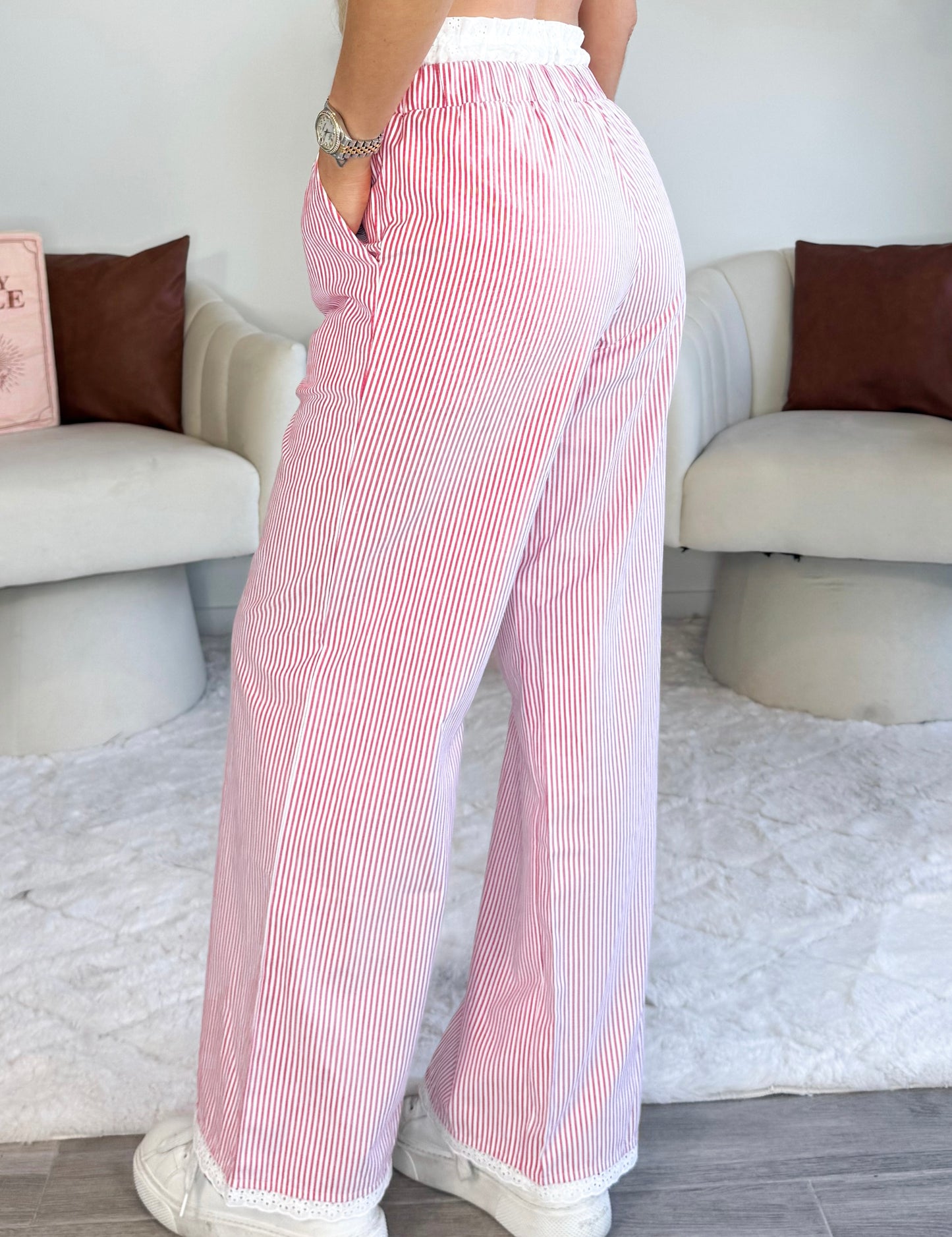 Eyelet Striped Pants