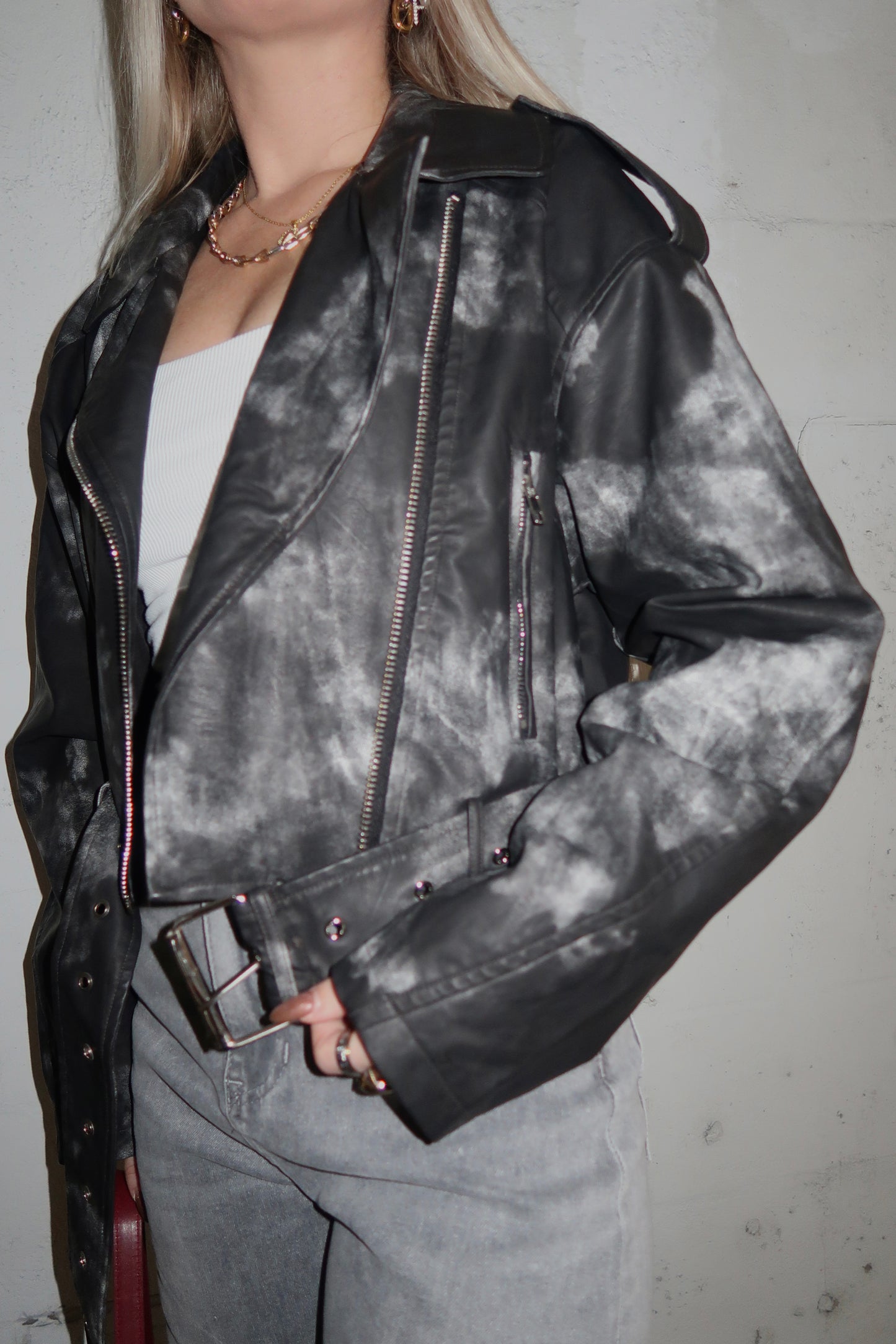 Acid Washed Leather Jacket
