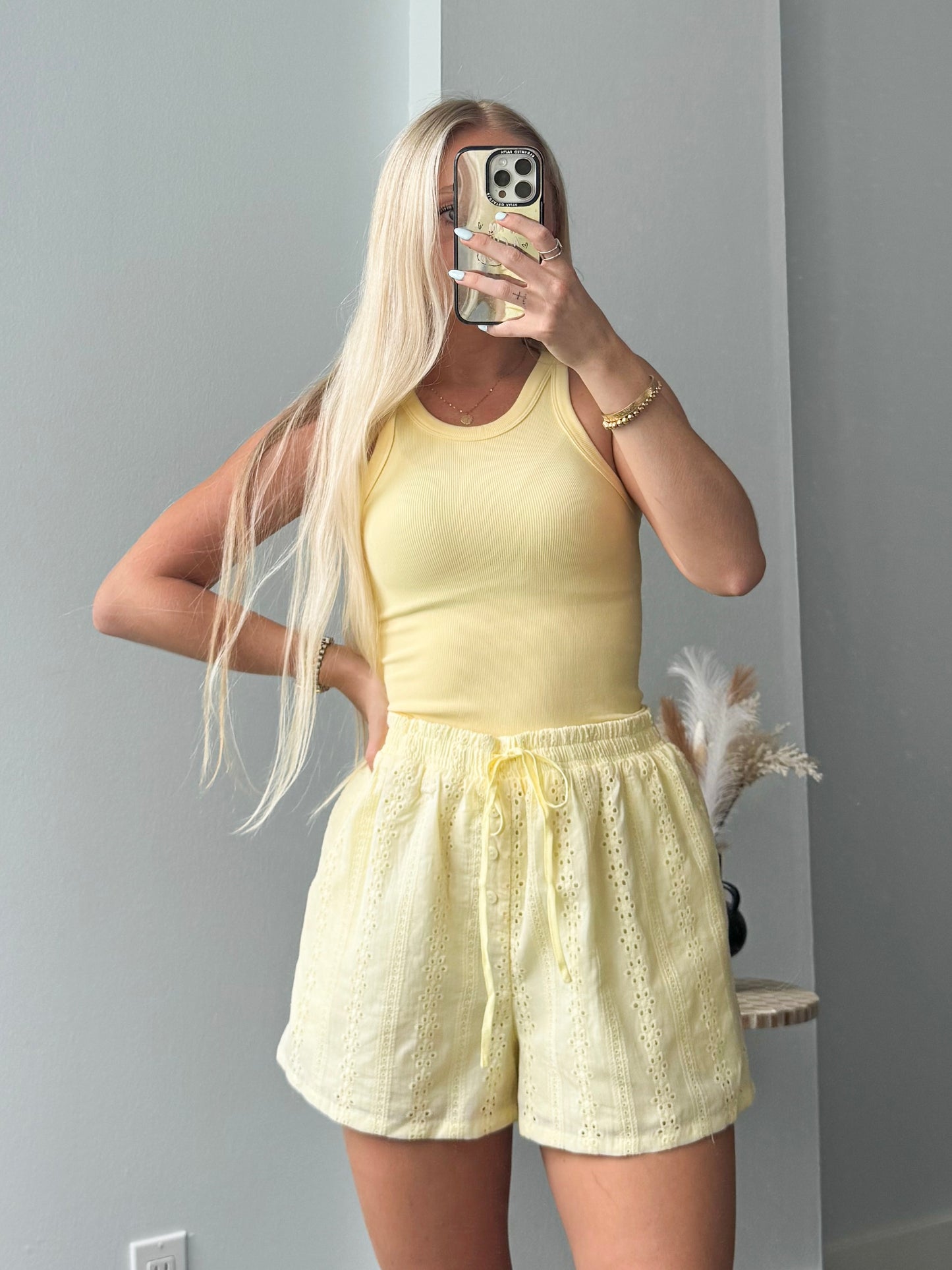 Eyelet Era Shorts- Yellow