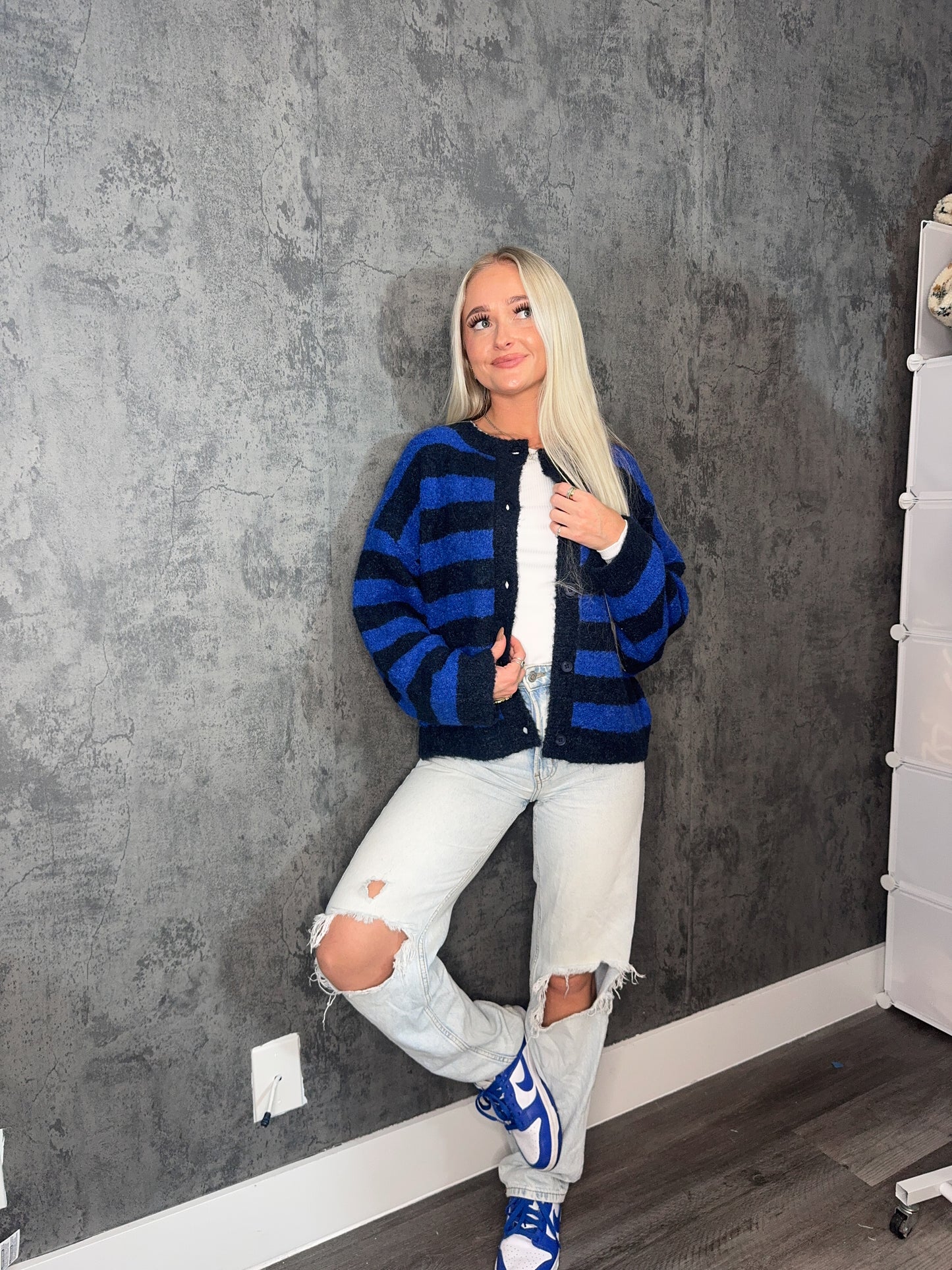 Blue/ Navy Striped Cardigan