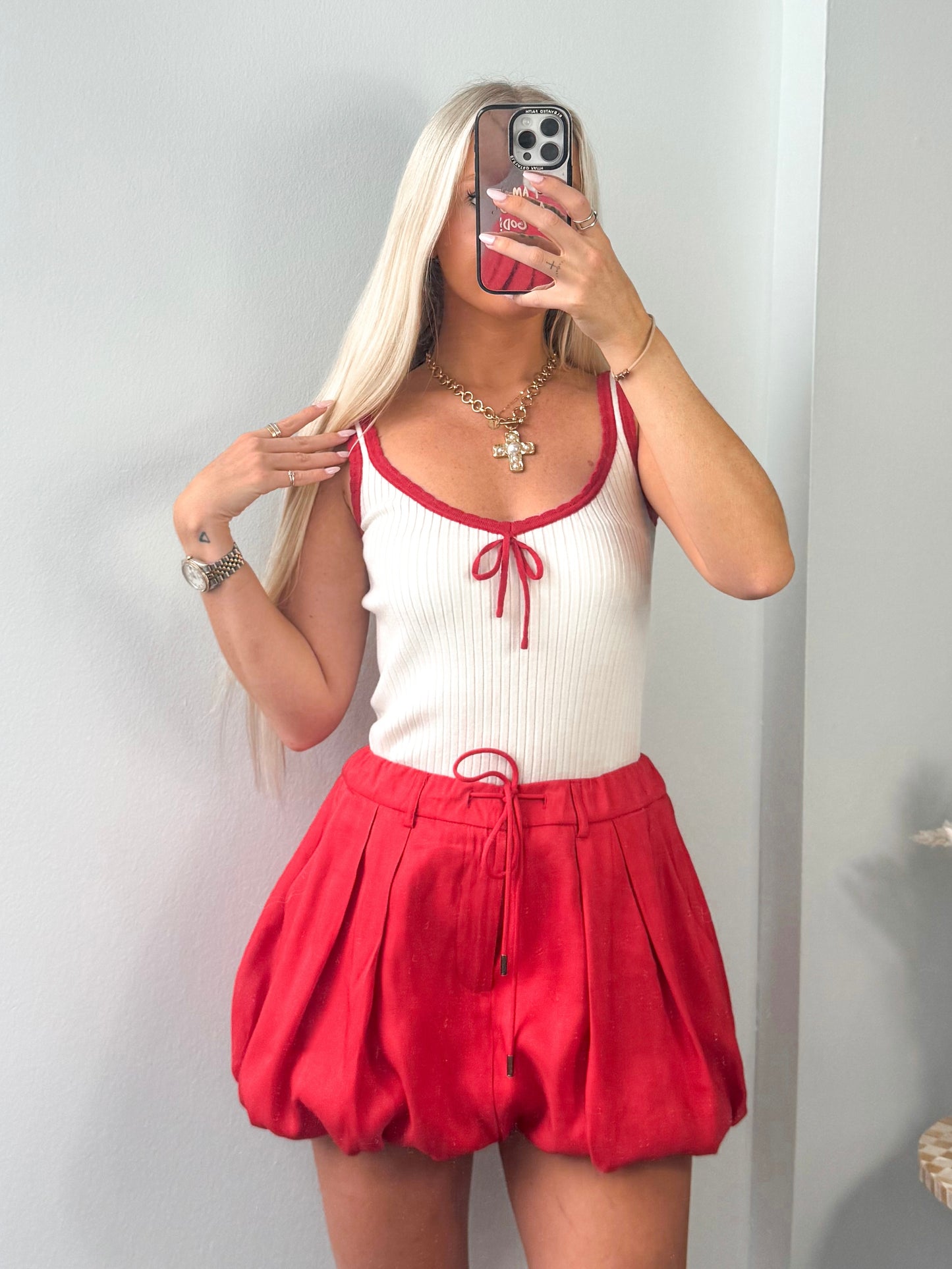 New Beginnings Bubble Hem Skort- Red
