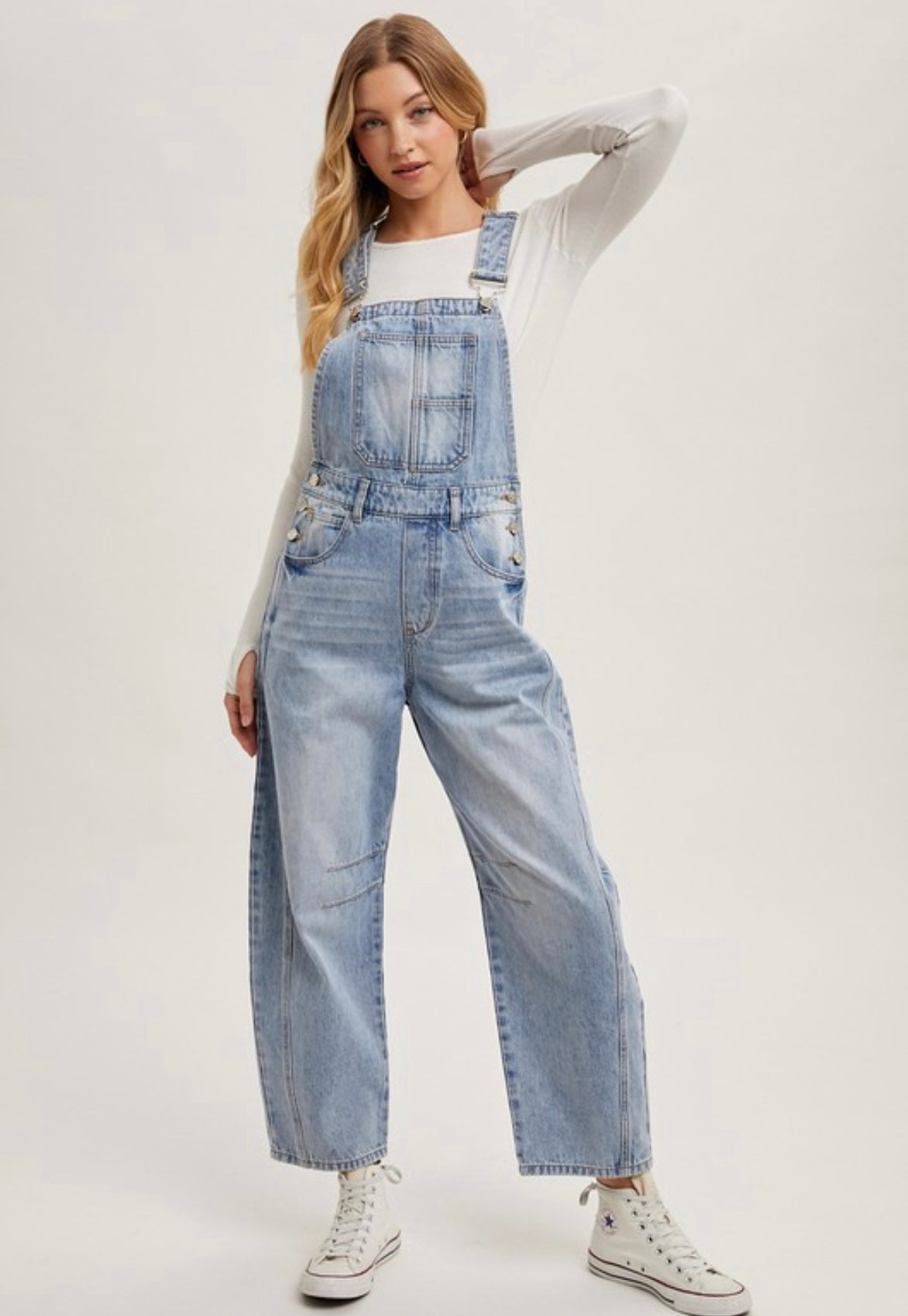 Denim Barrel Overalls