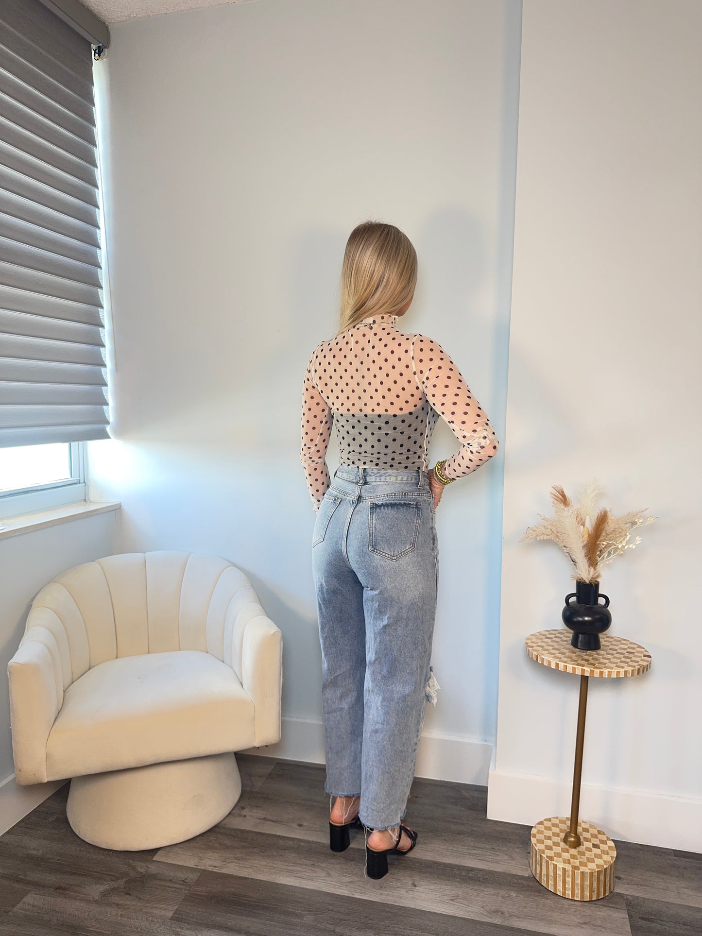 Polka Dot Mesh Long Sleeve