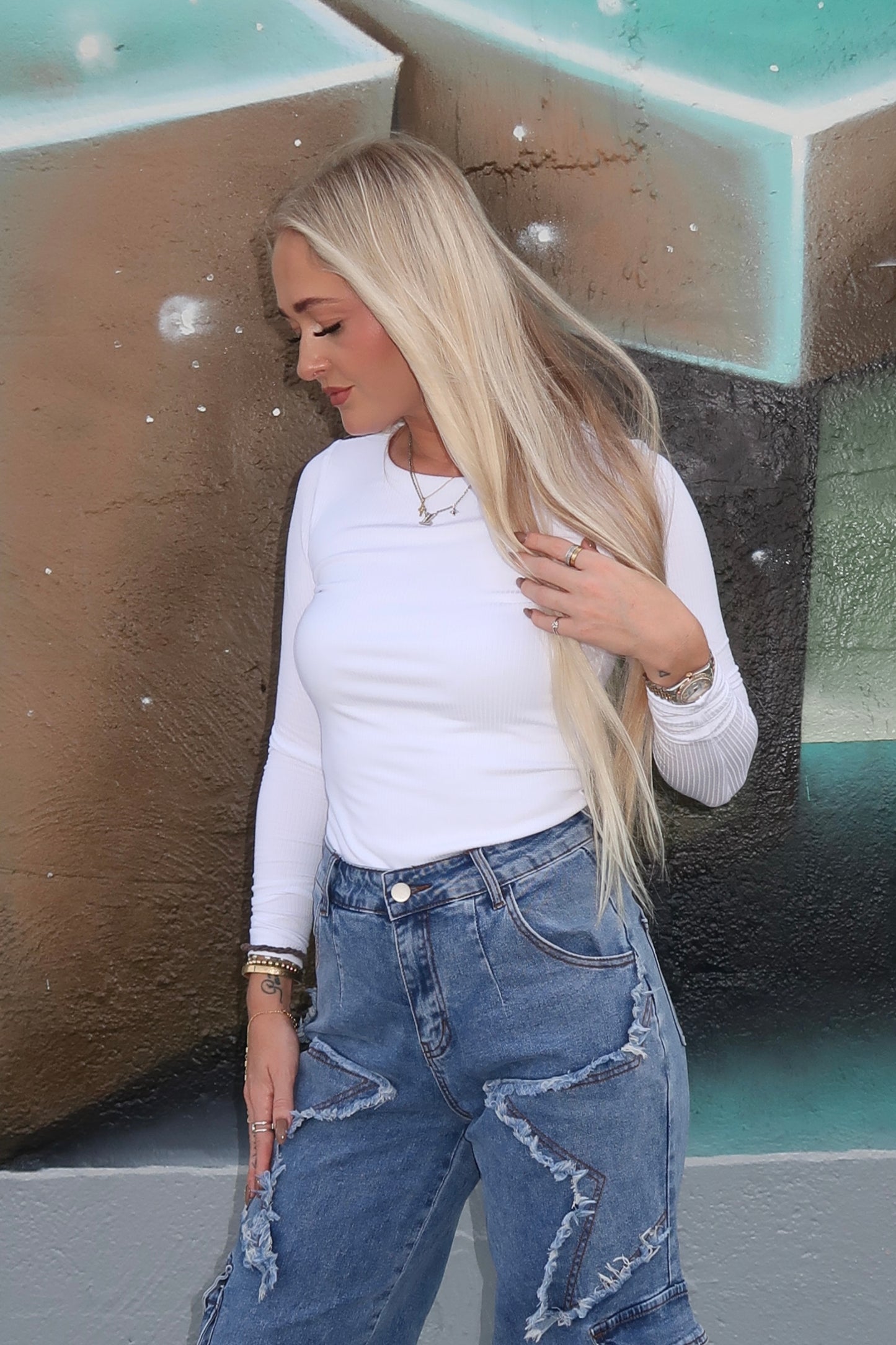 White Ribbed Long Sleeve