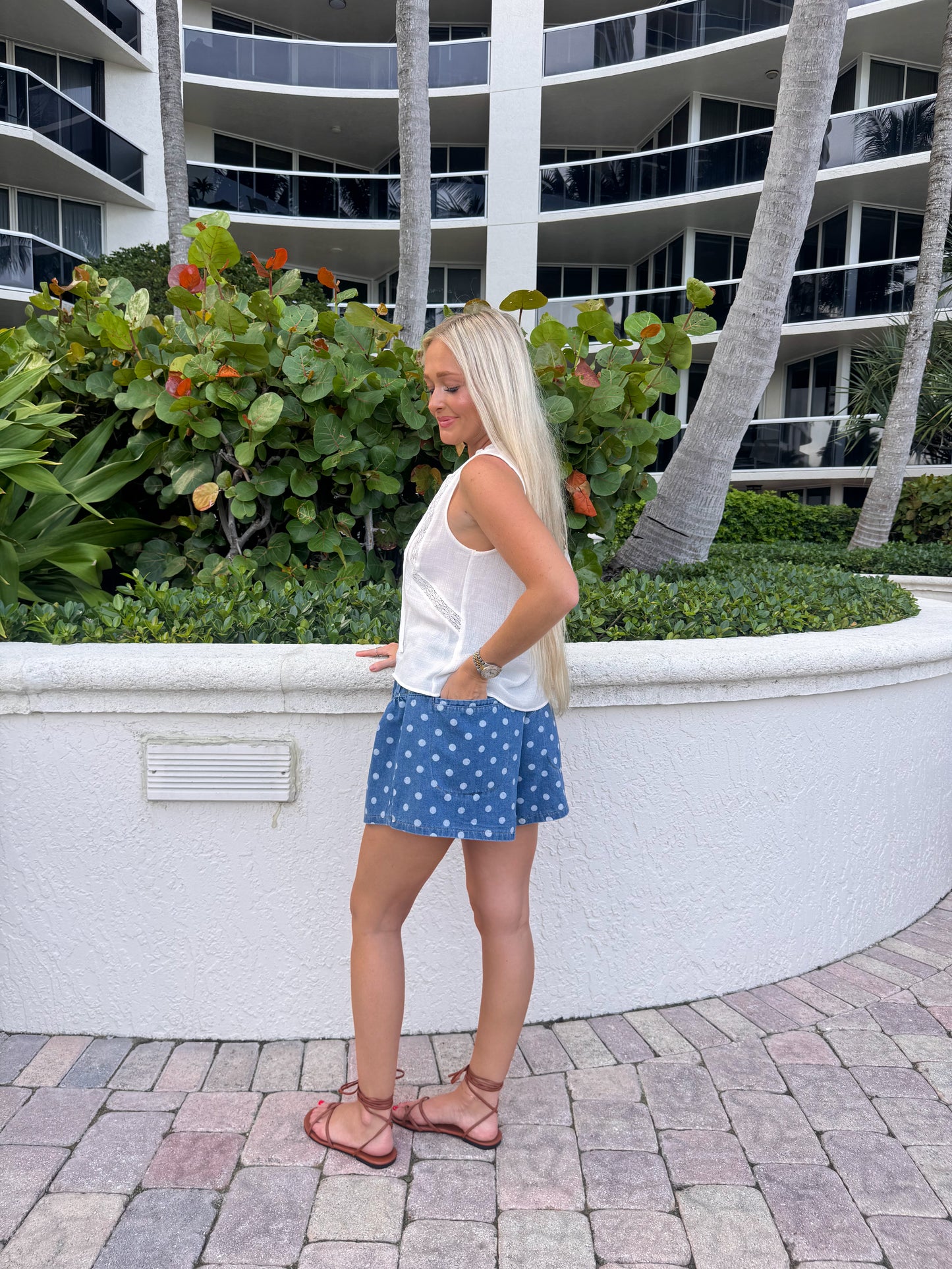 Polka Dot Denim Shorts