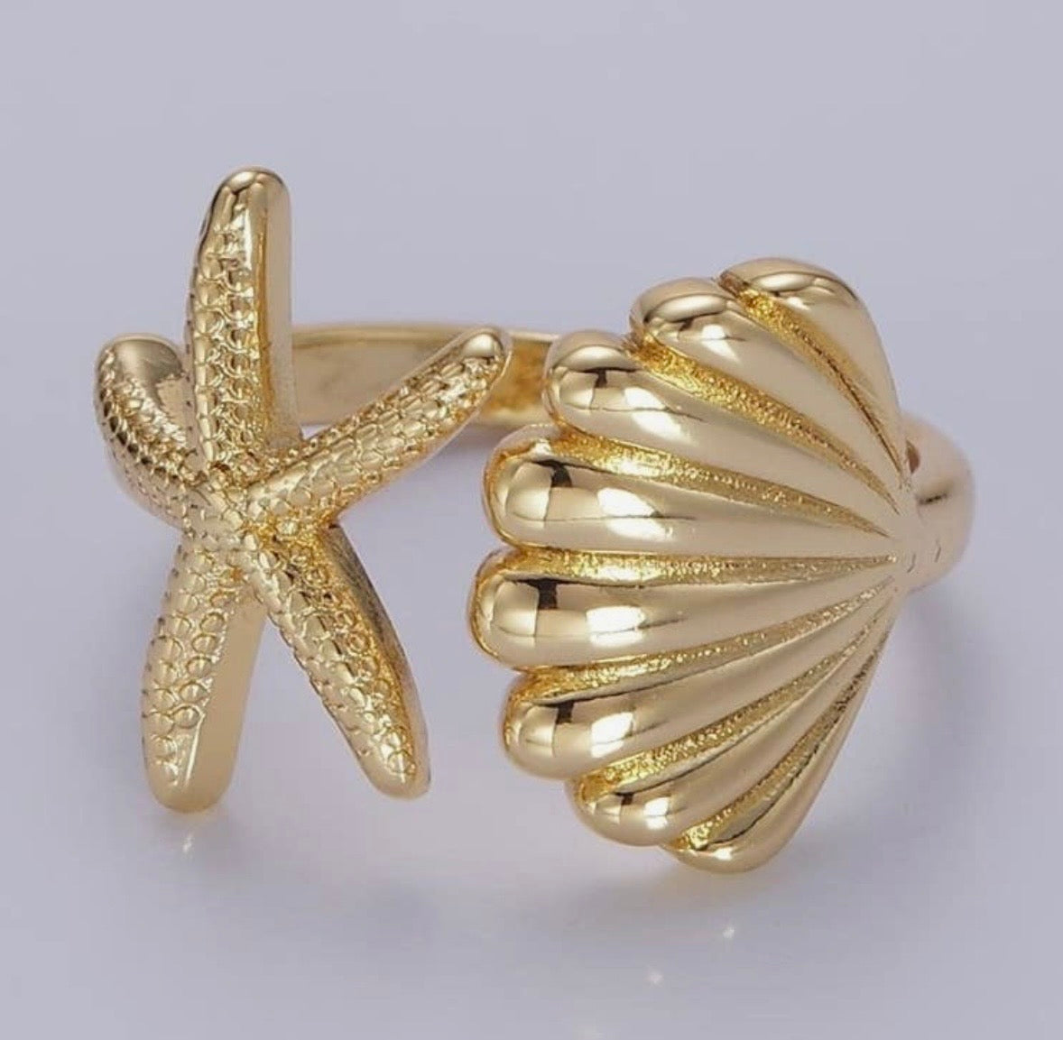 Gold Plated Shell & Starfish Ring