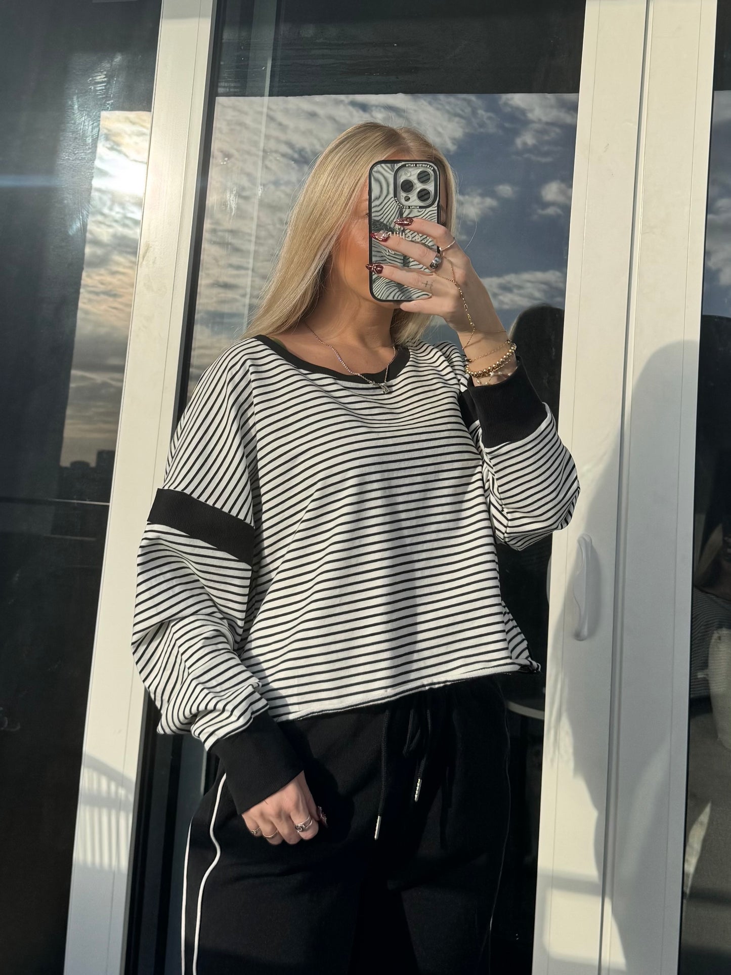 Striped Cutout Pullover