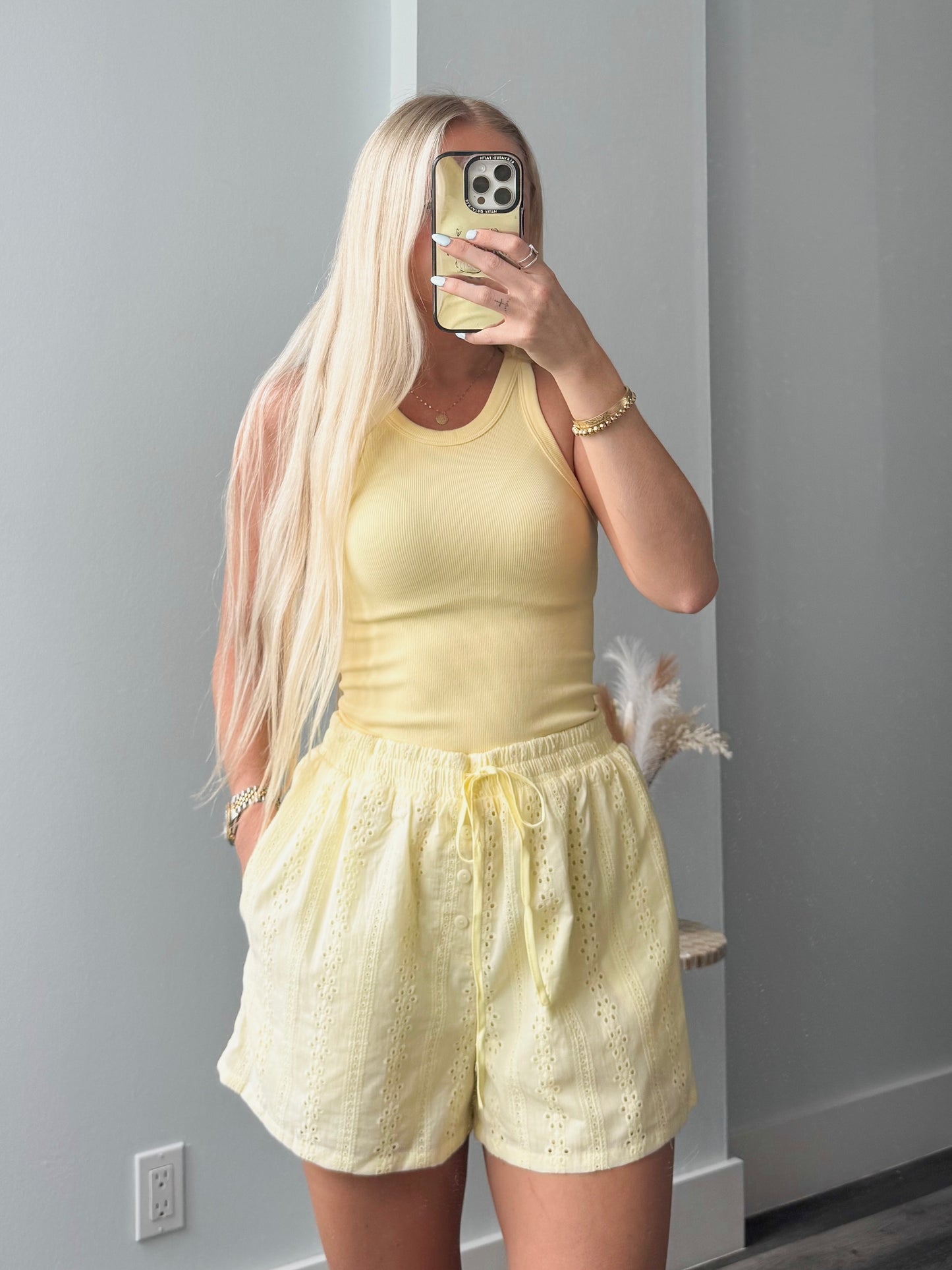 Eyelet Era Shorts- Yellow