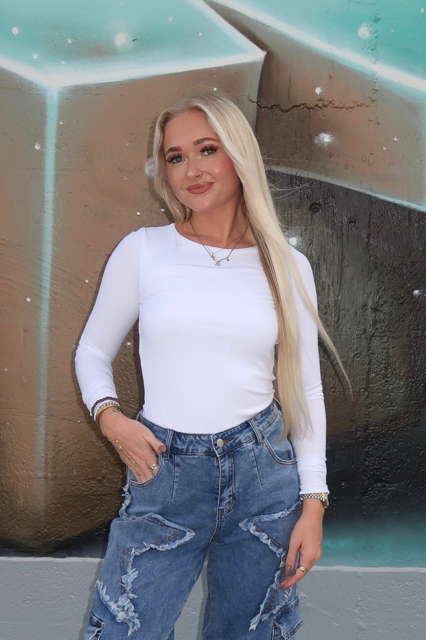 White Ribbed Long Sleeve