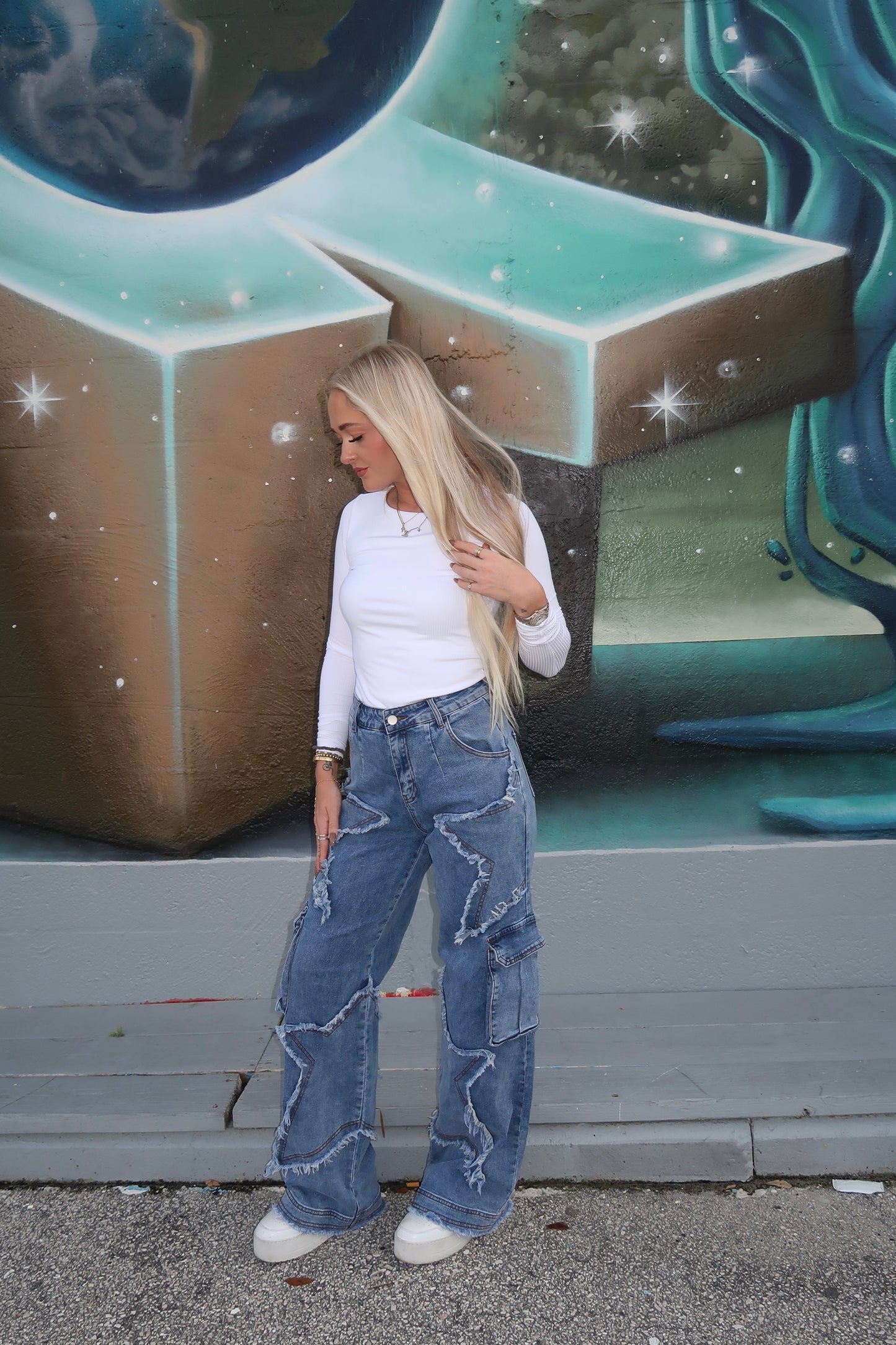 Distressed Star Cargo Jeans
