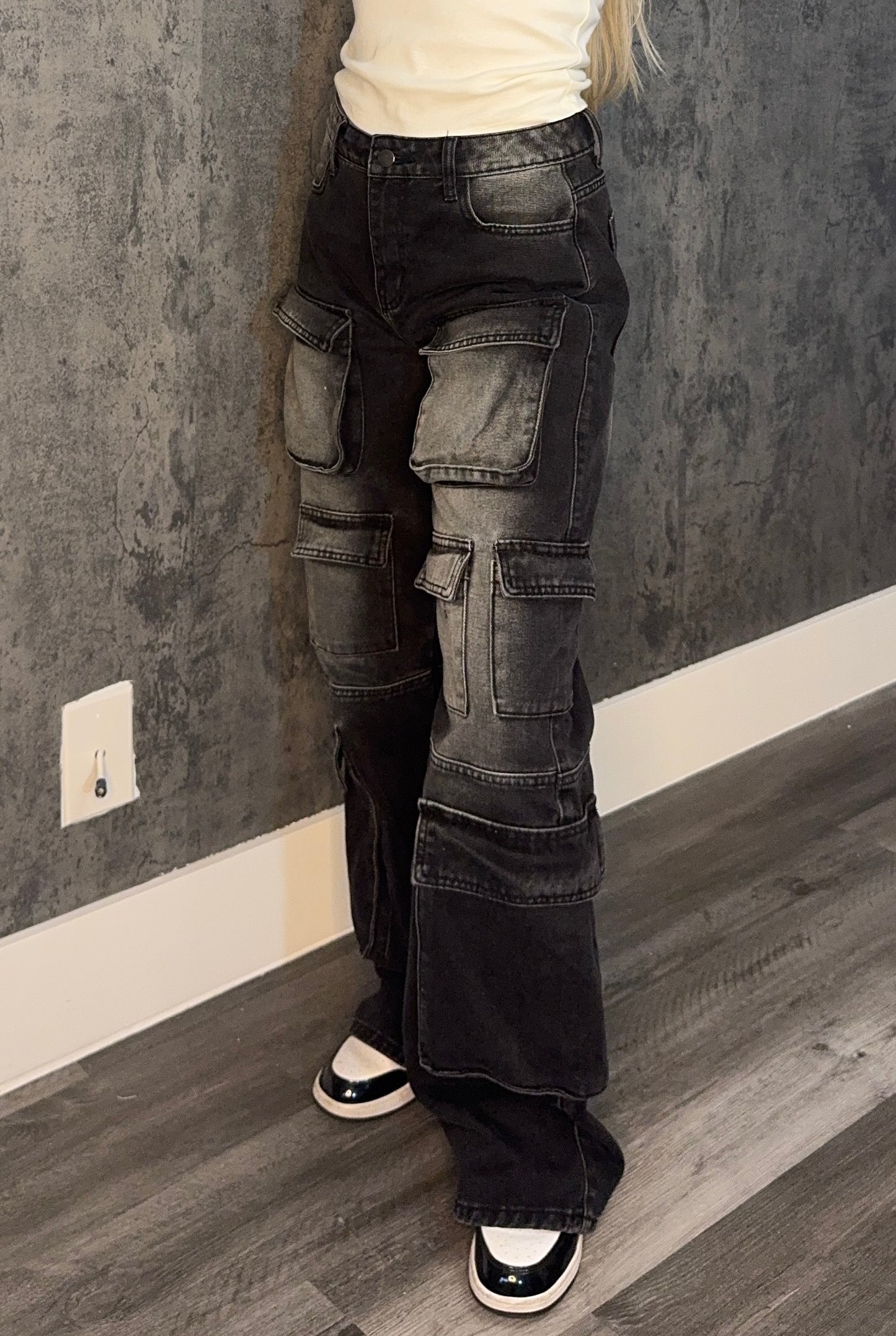 Multi Pocket Black Cargo Jeans