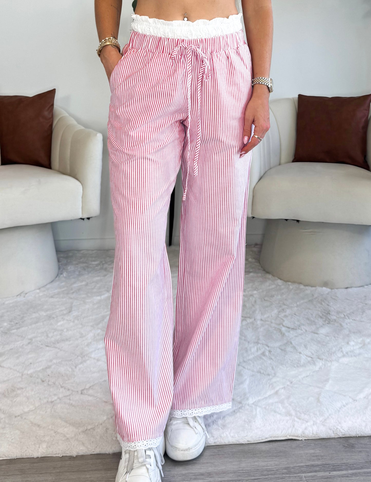 Eyelet Striped Pants