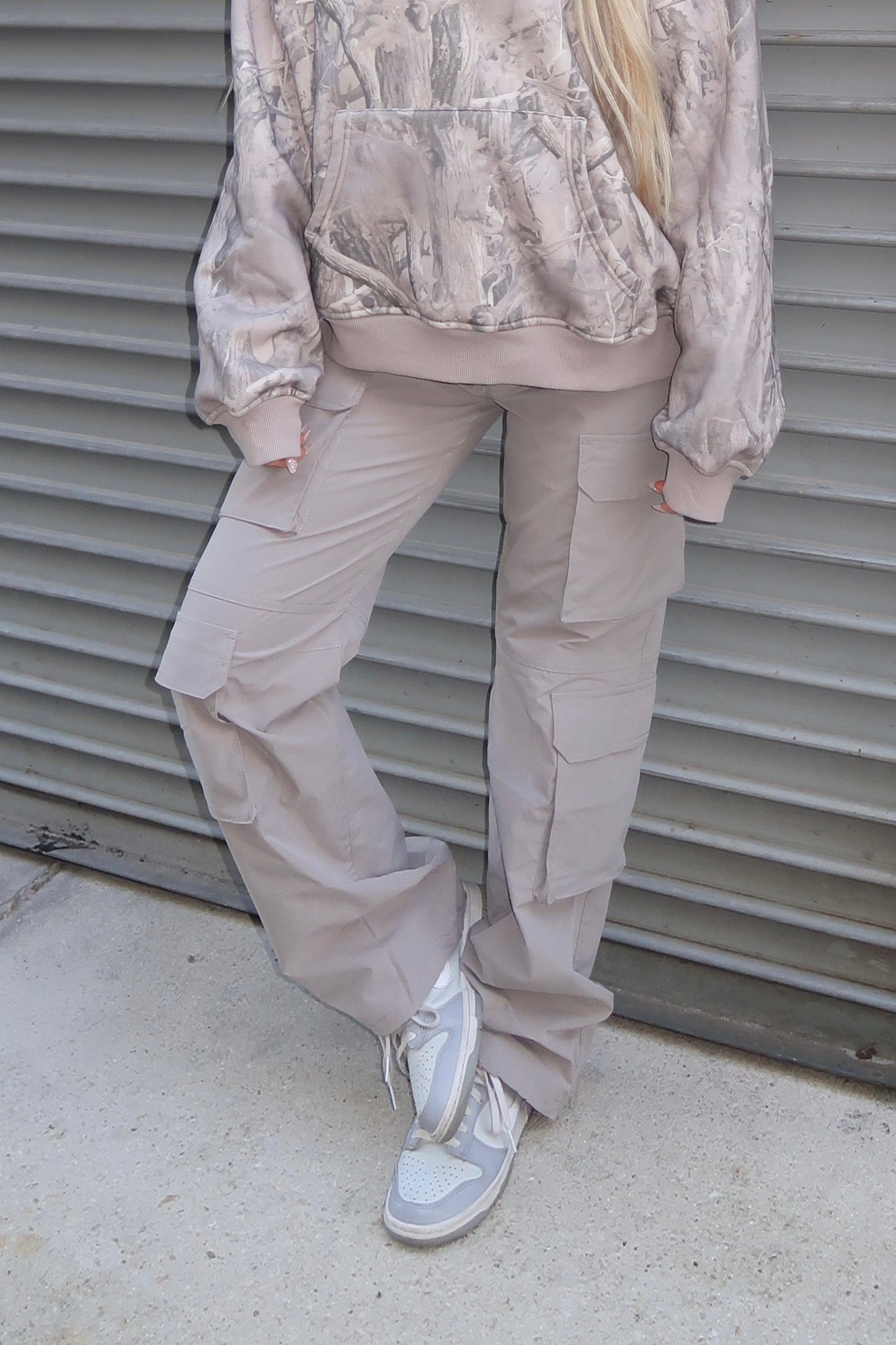 Grey Nylon Cargo Pants