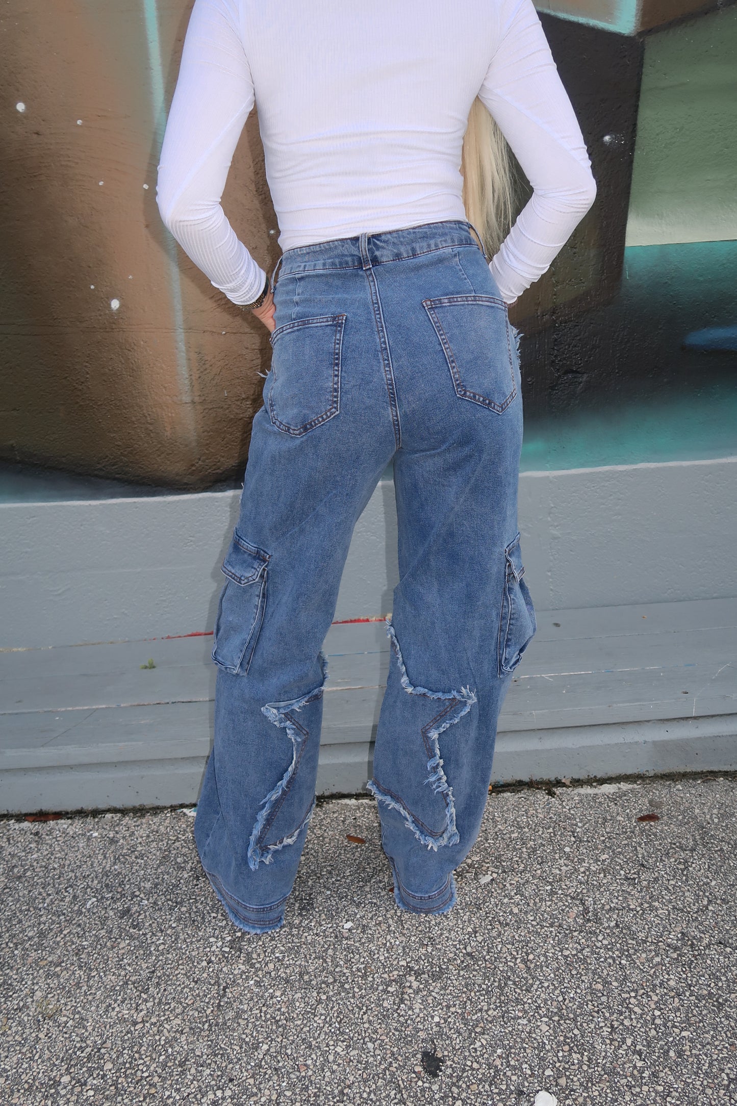 Distressed Star Cargo Jeans
