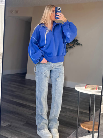 Royal Blue Snap Button Pullover