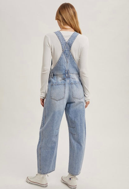Denim Barrel Overalls