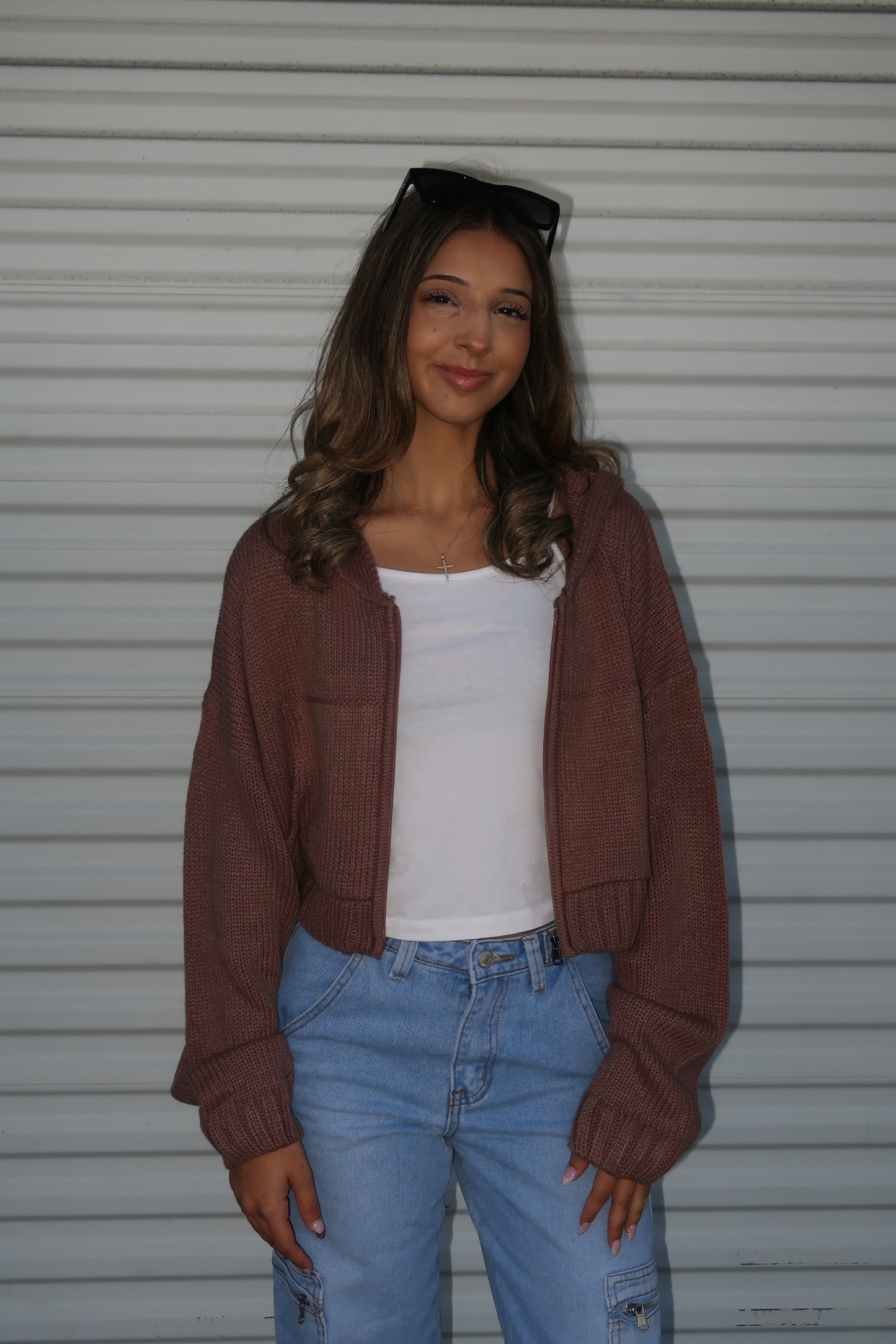 Cropped Knit Zip Up Jacket