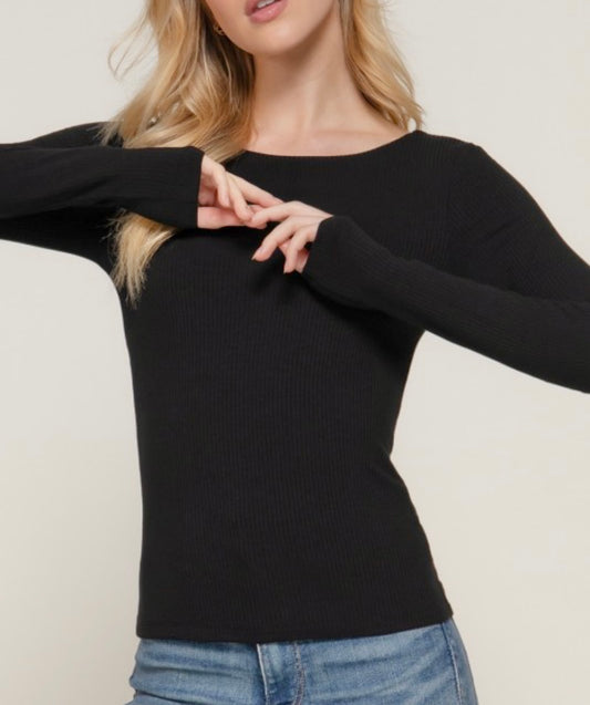 Black Ribbed Long Sleeve
