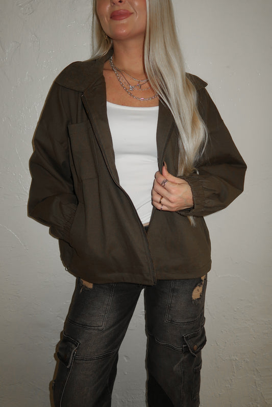 Olive Corduroy Collar Jacket