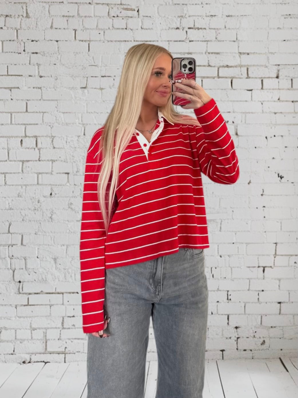Red Striped Rugby Long Sleeve