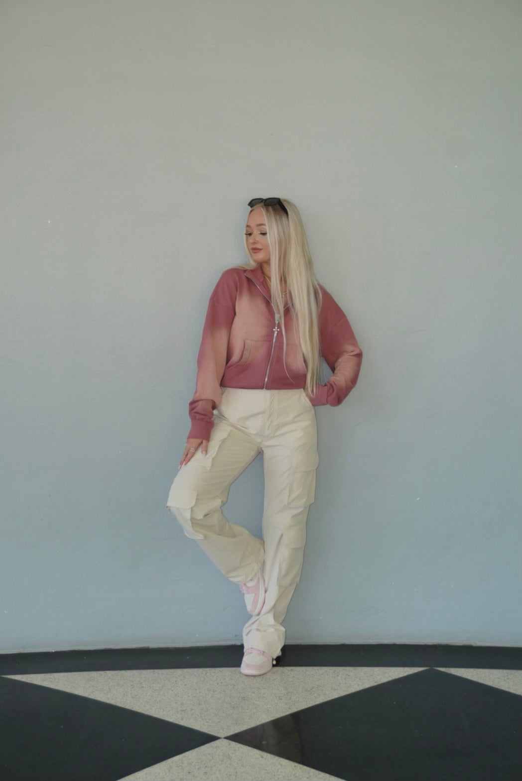 Cream Nylon Cargo Pants