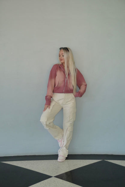 Cream Nylon Cargo Pants