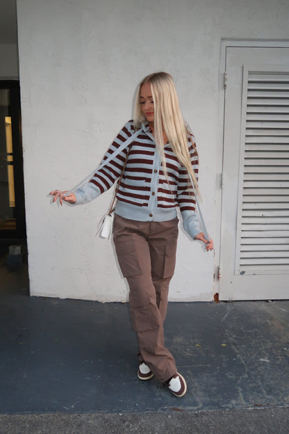 Blue & Brown Button Up Cardigan