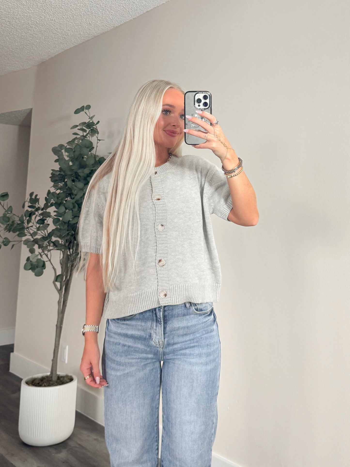 Grace in Grey Short Sleeve Cardigan