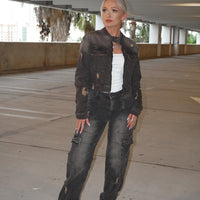 Washed Distressed Cargo Jeans