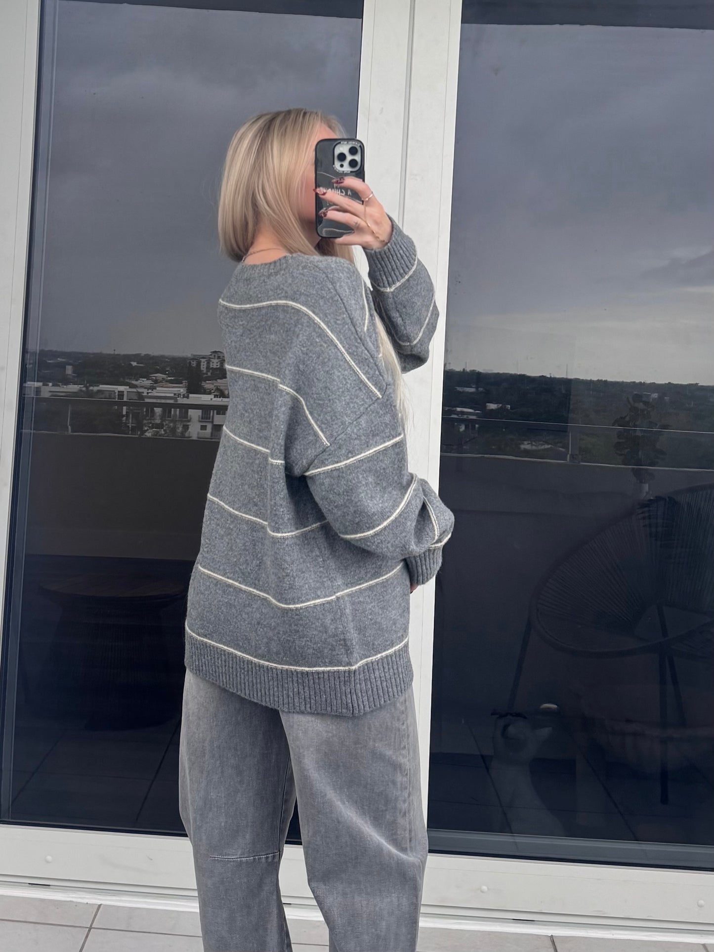 Grey with Cream Stripes Sweater