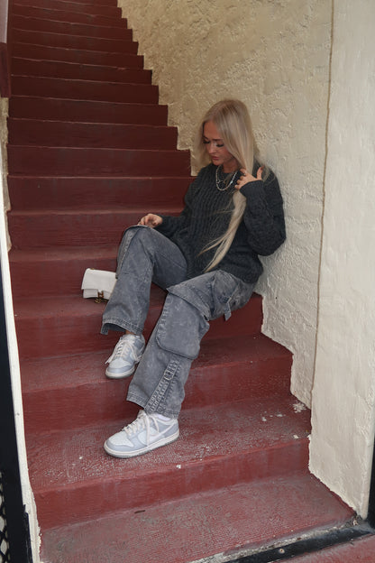 Charcoal Cable Knit Braided Sweater