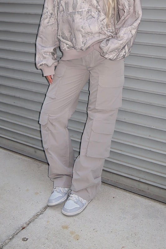 Grey Nylon Cargo Pants