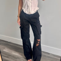 Black Distressed Cargo Jeans