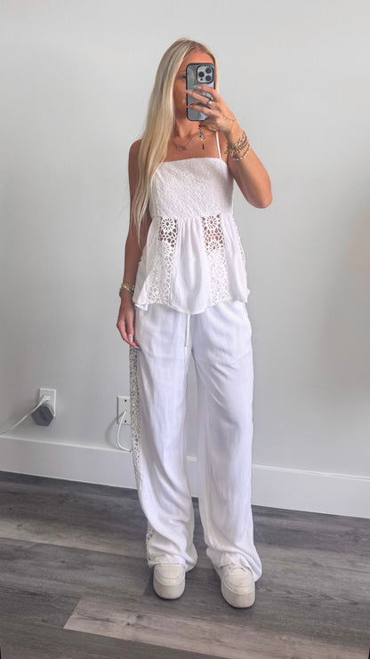 White Crochet Pants Set