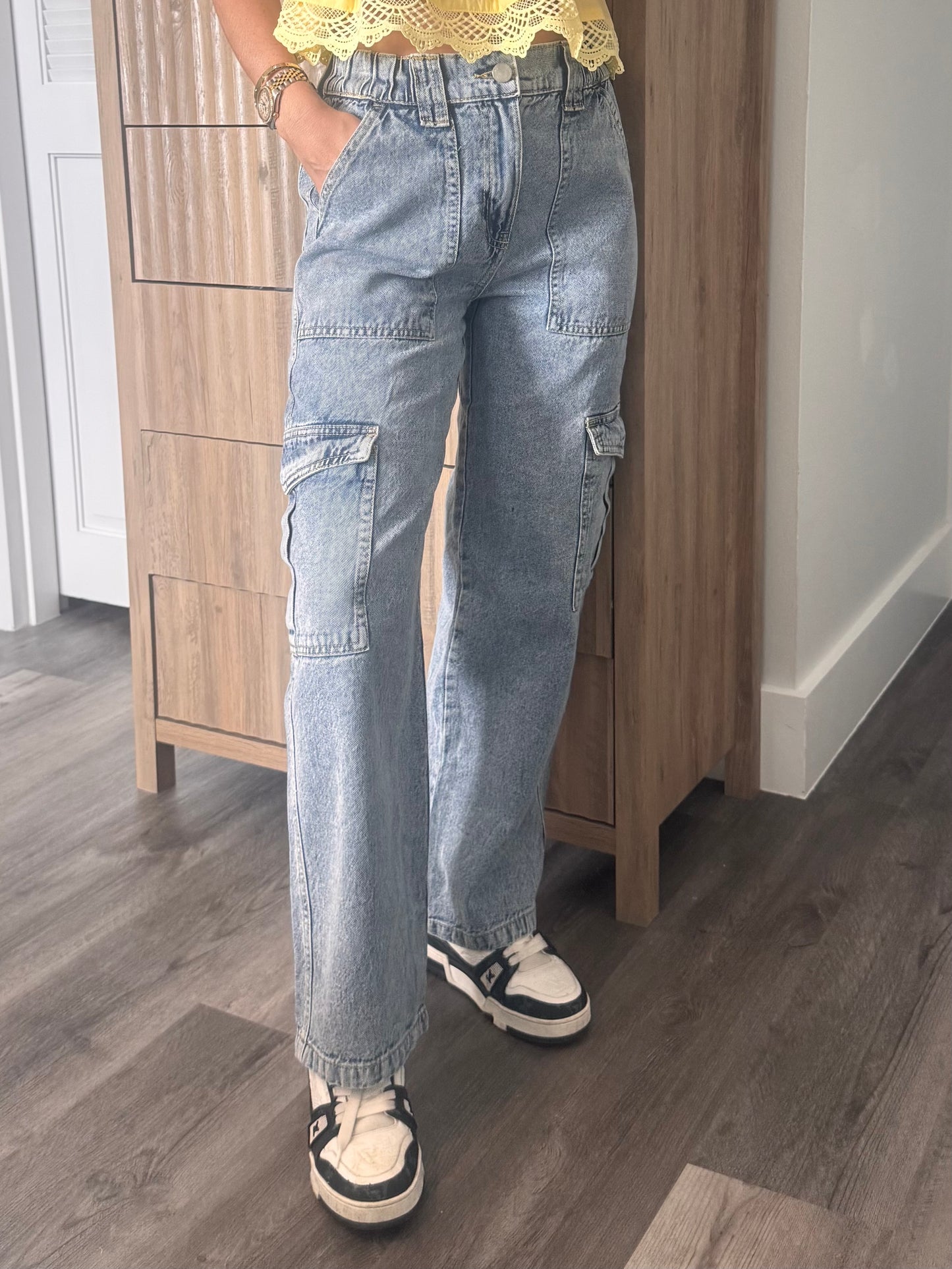 Medium Wash Cargo Jeans