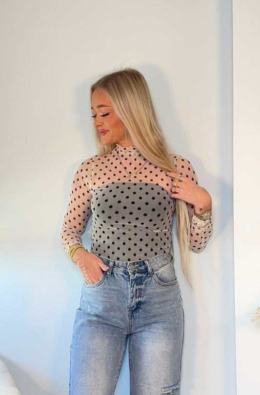 Polka Dot Mesh Long Sleeve