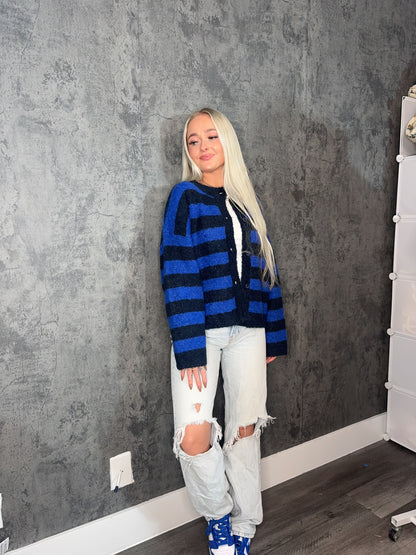Blue/ Navy Striped Cardigan