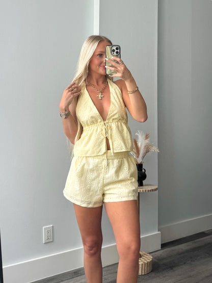 Eyelet Era Shorts- Yellow