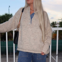 Two Tone Snap Collar Knit Pullover