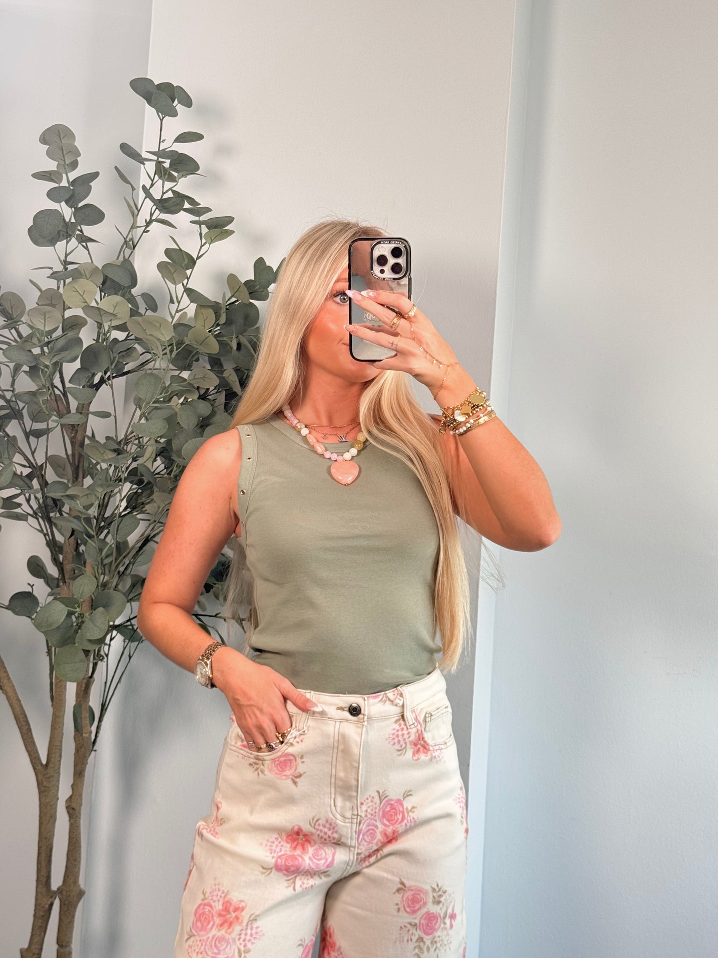 Sage Grommet Tank Top