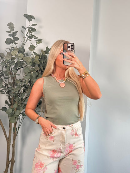 Sage Grommet Tank Top